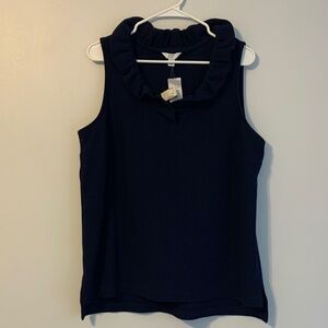 Navy Sleeveless Ruffle Collar Top